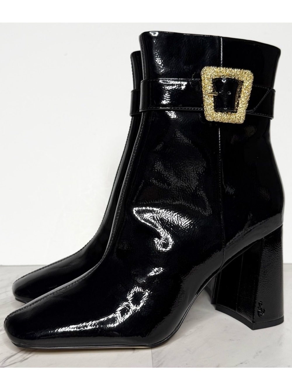 Sam Edelman Corinne Black Patent Heeled Bootie 8 1/2 M